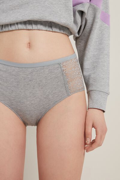 Recycled Cotton and Lace High-Leg Panties
