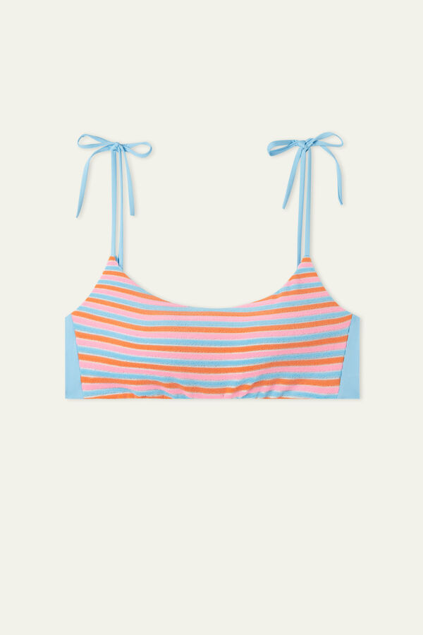 Colour Stripe Brassiere Bikini Top with Ties  