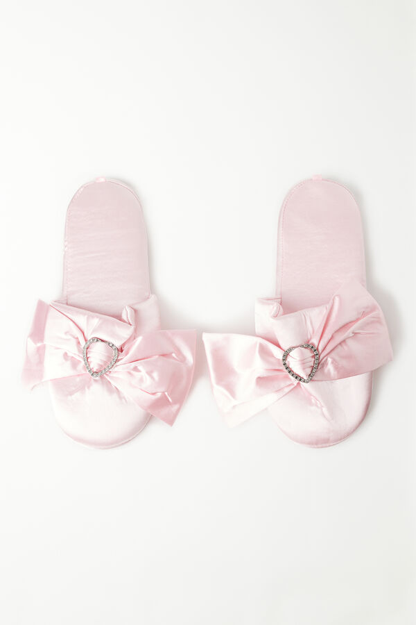Satin Slippers with Rhinestoned Heart  