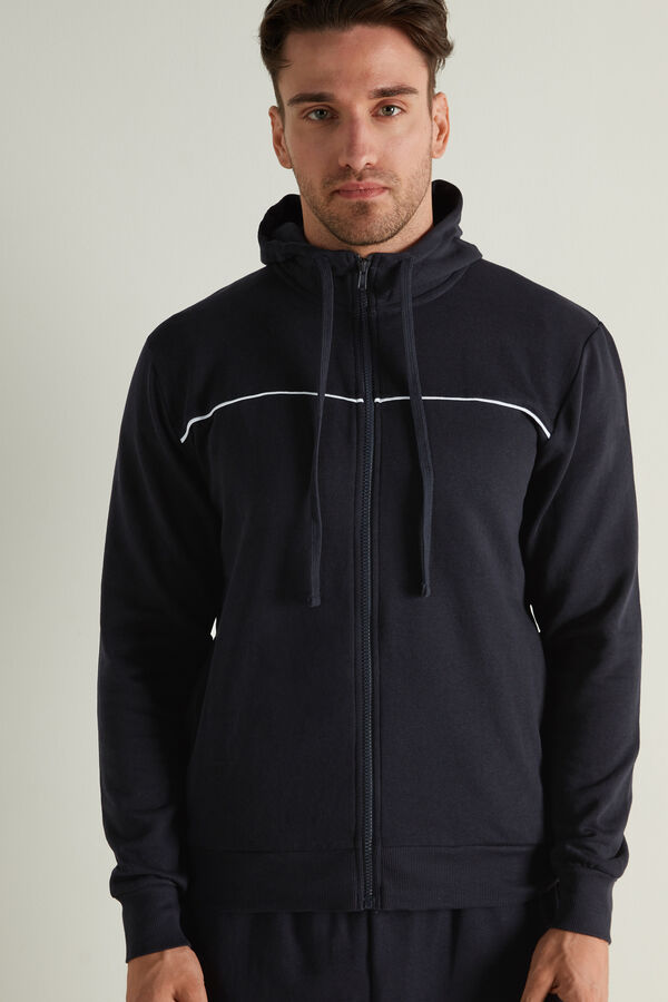 Long Sleeve Zip-Up Hooded Sweatshirt with Piping  