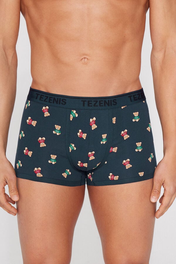Printed Cotton Boxers with Contrasting Trim and Logo  