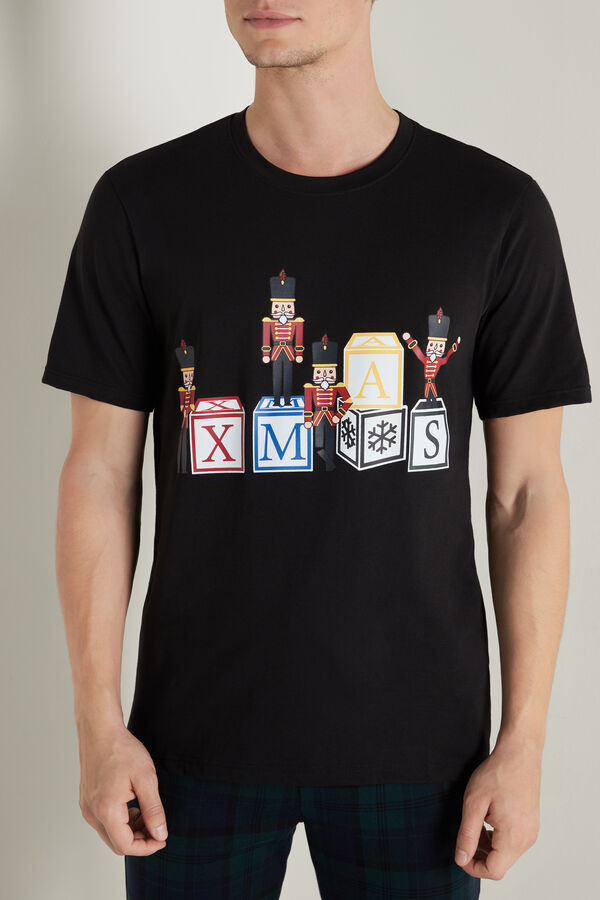 Baumwoll-T-Shirt mit weihnachtlichem Print  