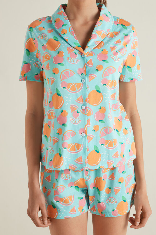 Short Oranges Print Button-Up Pyjamas  