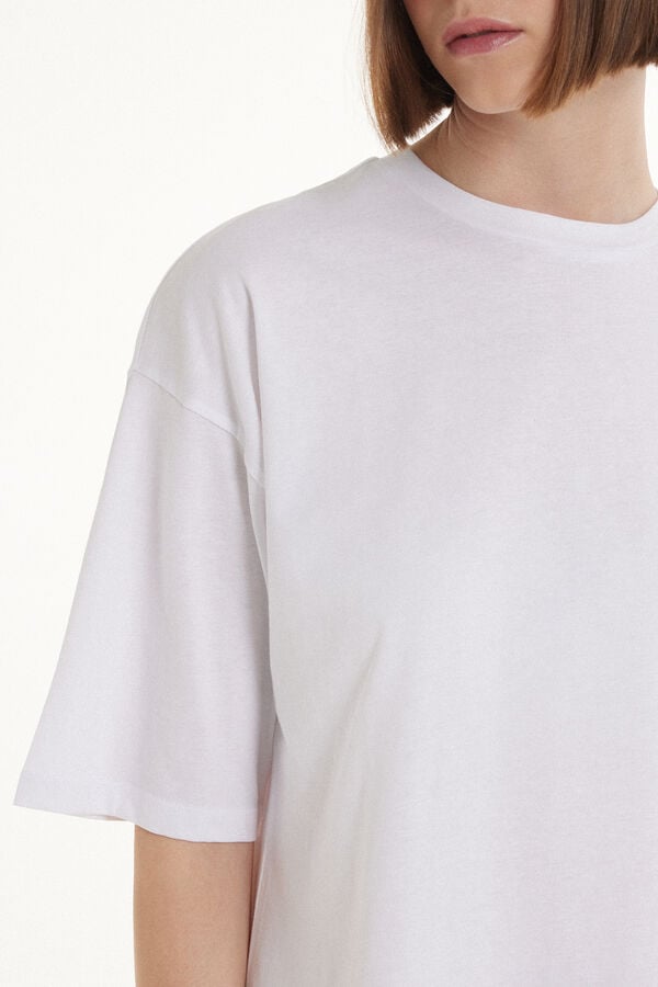 Βαμβακερό T-Shirt με Στρογγυλή Λαιμόκοψη Oversize  