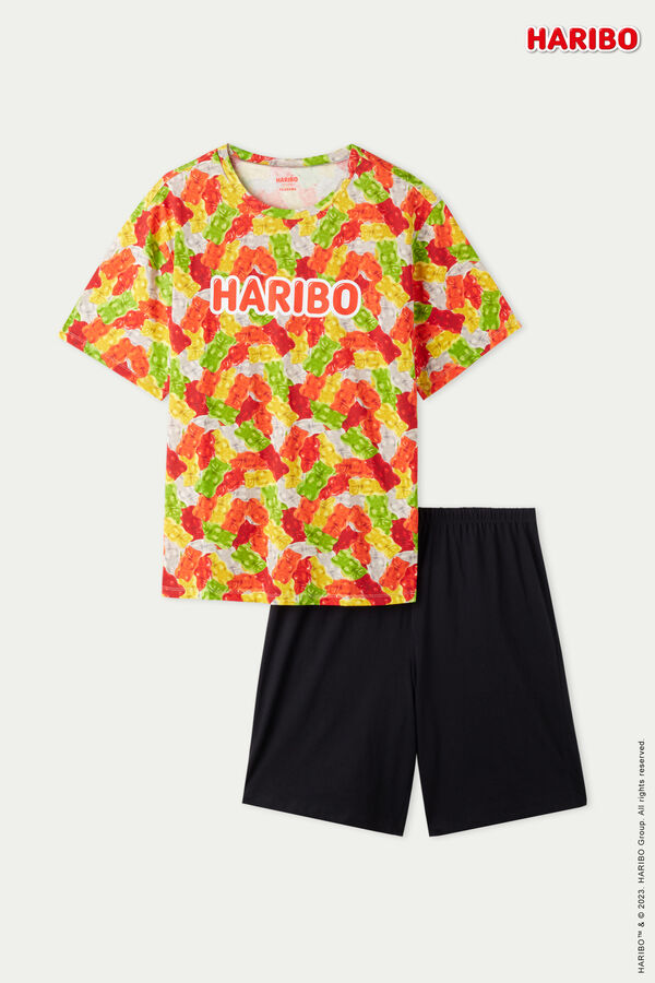 Krátké Bavlněné Pyžamo Celoplošný Potisk Medvídci Haribo  