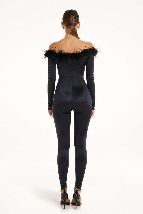 Limited Edition Long Microfiber Jumpsuit with Feathers  