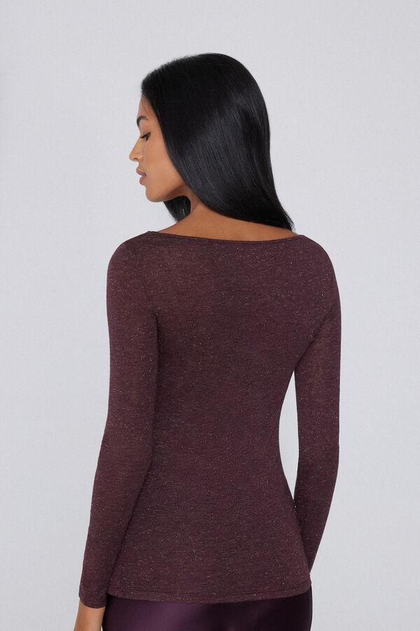 Langarmoberteil mit U-Boot-Ausschnitt aus Lamé-Merinowolle und Viskose  