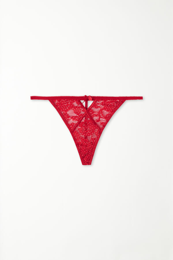 Tanga con Tira Lateral Fina Red Roses Pois  