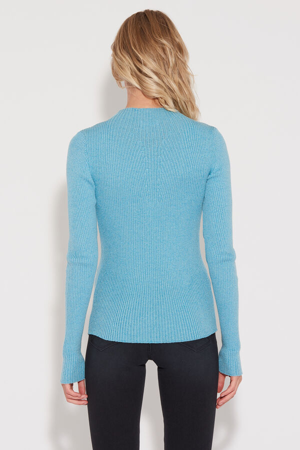 Long-Sleeve Ribbed Top with Mock Polo Neck  