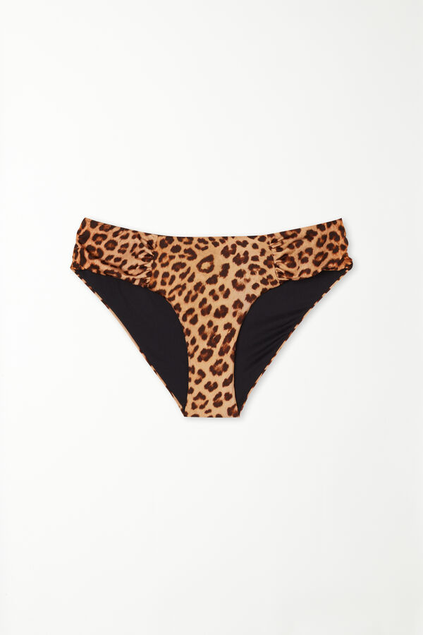 Panty de Bikini de Pernera Alta con Fruncido Wild Leopard  