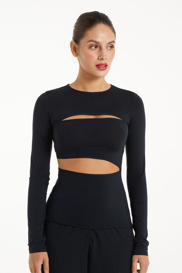 Long-Sleeved Microfiber Top with Cut-Out  