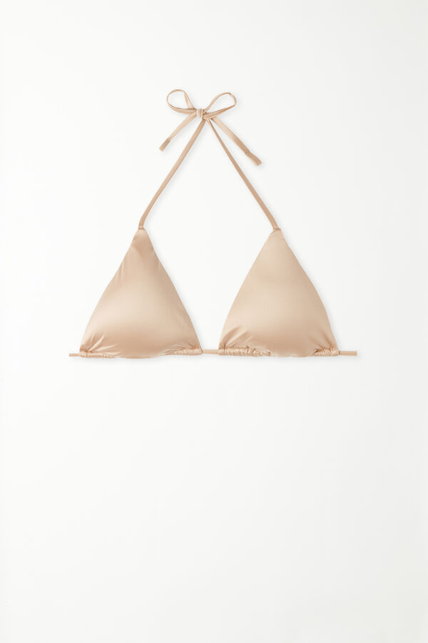 Golden sandfarbenes Triangel-Bikinioberteil mit herausnehmbaren Polstern Shiny  