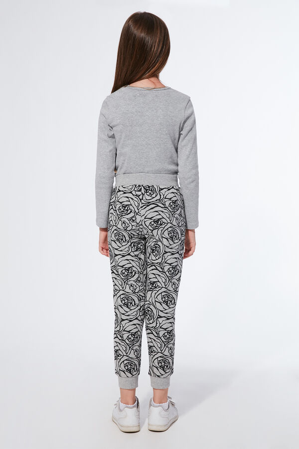 Long Brushed-Fleece Trousers with Print Detail  