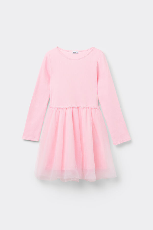 Vestito Manica Lunga Costine con Gonna in Tulle Bimba  