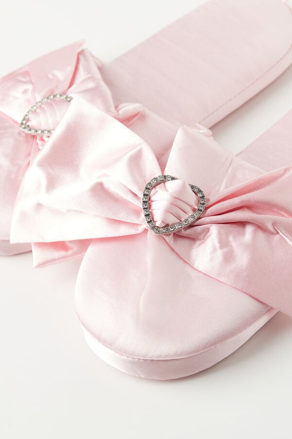 Satin Slippers with Rhinestoned Heart  