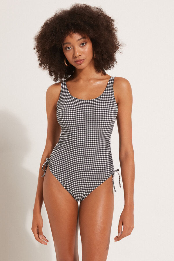 Maillot de Bain Une Pièce Rembourrage Léger avec Lacets Classy Vichy  