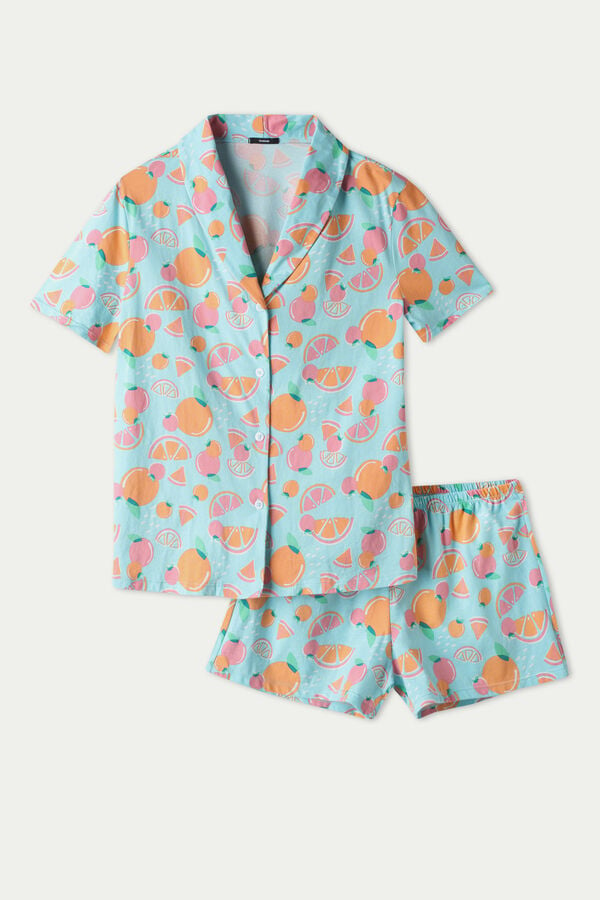 Short Oranges Print Button-Up Pyjamas  