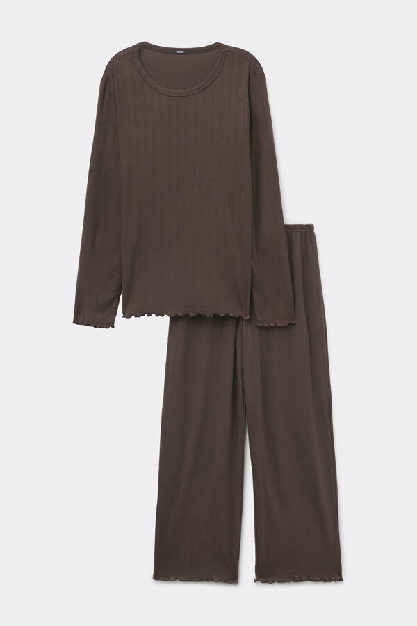 Perforated Micro Fleece Long Pyjamas  