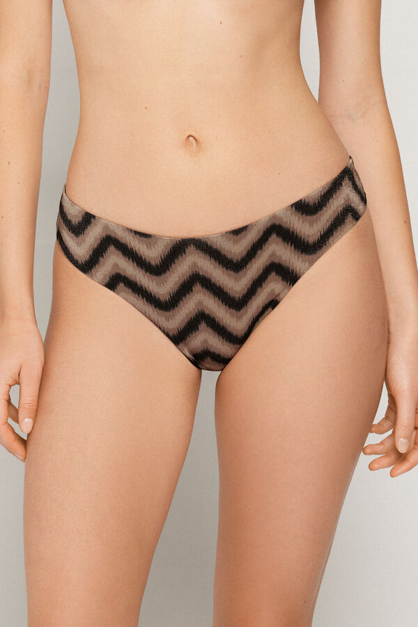 Brazilian-Bikinislip mit hohem abgerundeten Beinausschnitt Chevron Shine  