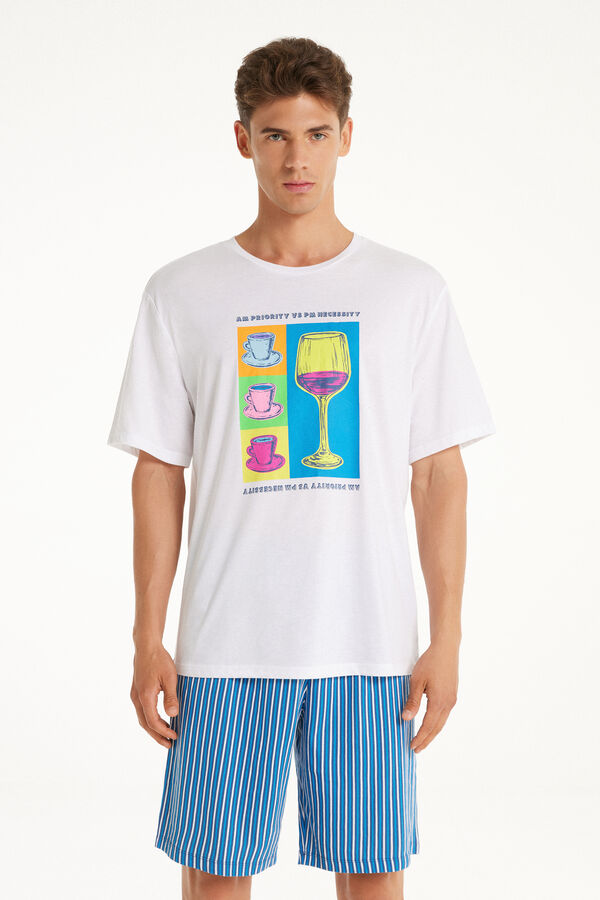 Short-Sleeved Short Cotton Pyjamas with Wine Print  