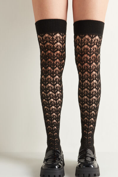 Long Knee-High Patterned Perforated Stockings