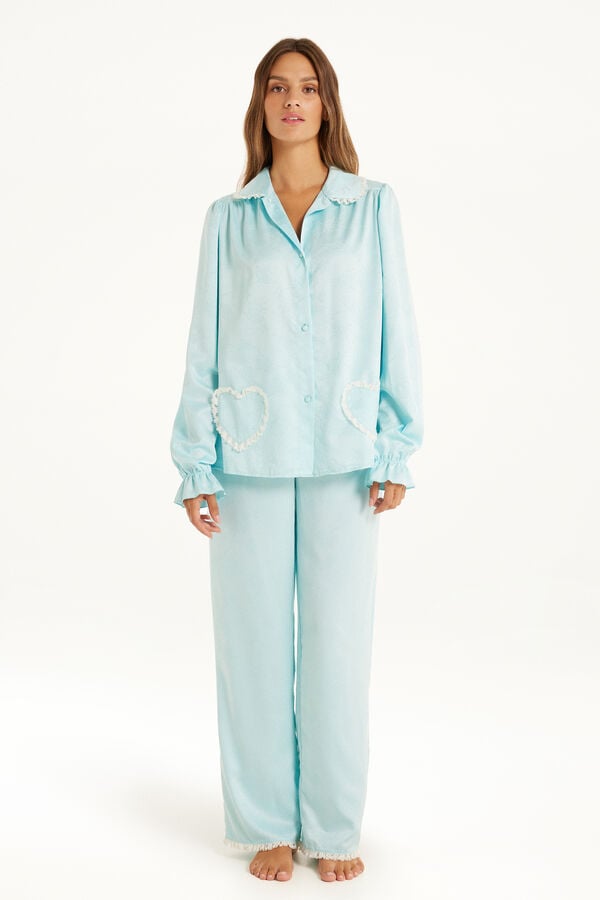 Langer Pyjama aus Jacquard-Satin und Spitze  