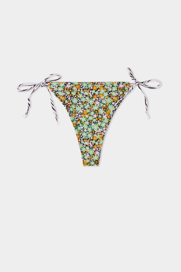 Pretty Flower Zebra Brazilian Bikini Bottoms with Ties Tezenis