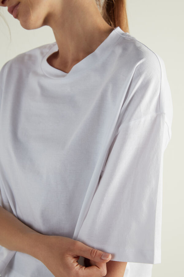 Short Half-Sleeve Drop-Shoulder Cotton T-Shirt  