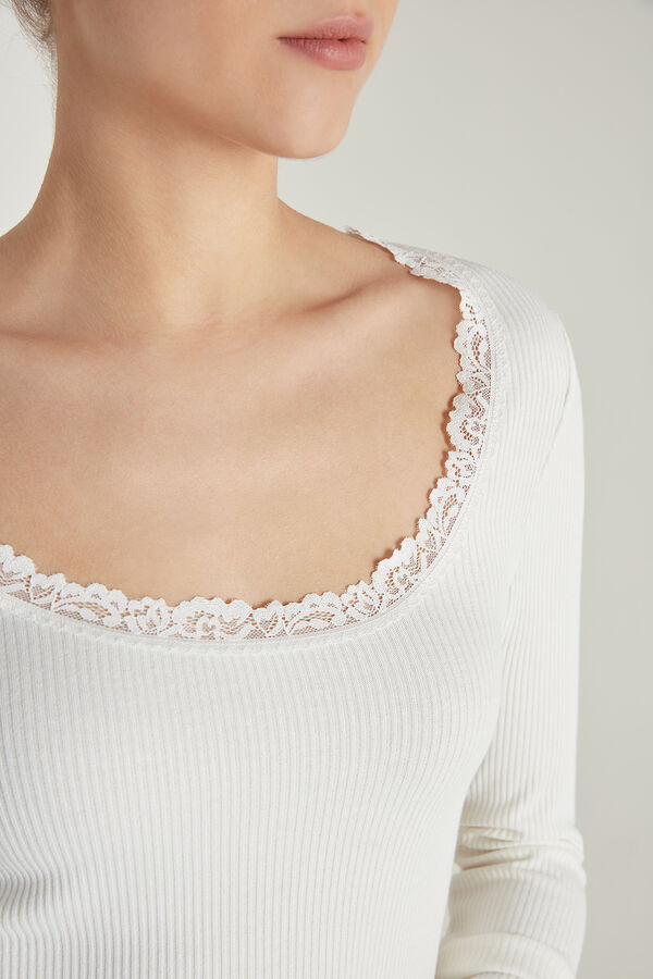 Long Sleeve Ribbed Lace Top  