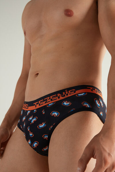 Printed Cotton Briefs with Elasticated Logo Waistband