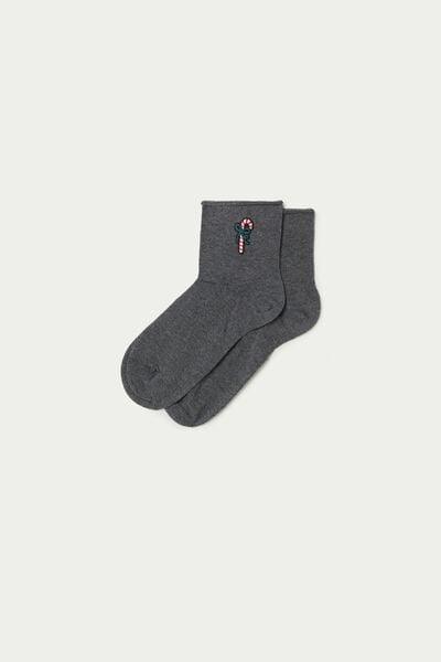 Κοντές Βαμβακερές Κάλτσες χωρίς Λάστιχο με Διακοσμητικό Μοτίβο