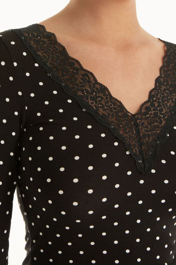 V Neck Long Sleeve Top with Lace  