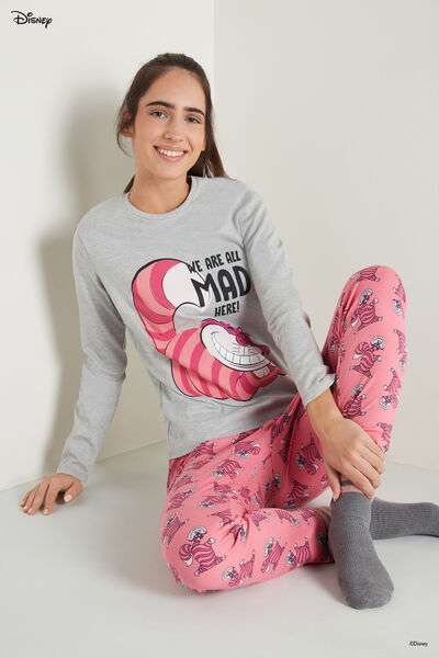 Langer Pyjama aus schwerer Baumwolle mit Disney Grinsekatze Print