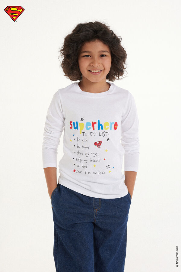Μακρυμάνικη Μπλούζα με Στρογγυλή Λαιμόκοψη και Print Superman για Αγόρι  