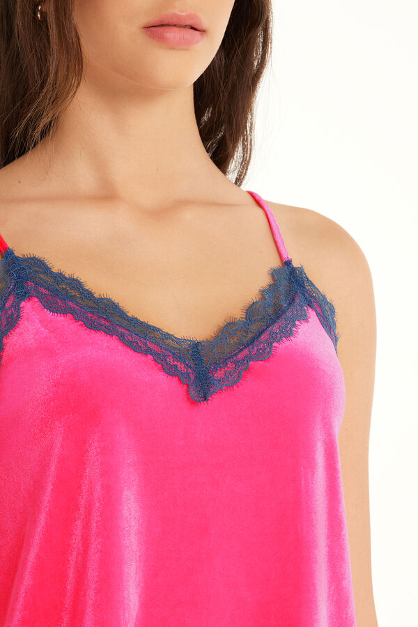 Velvet Camisole with Thin Shoulder Straps and Lace  