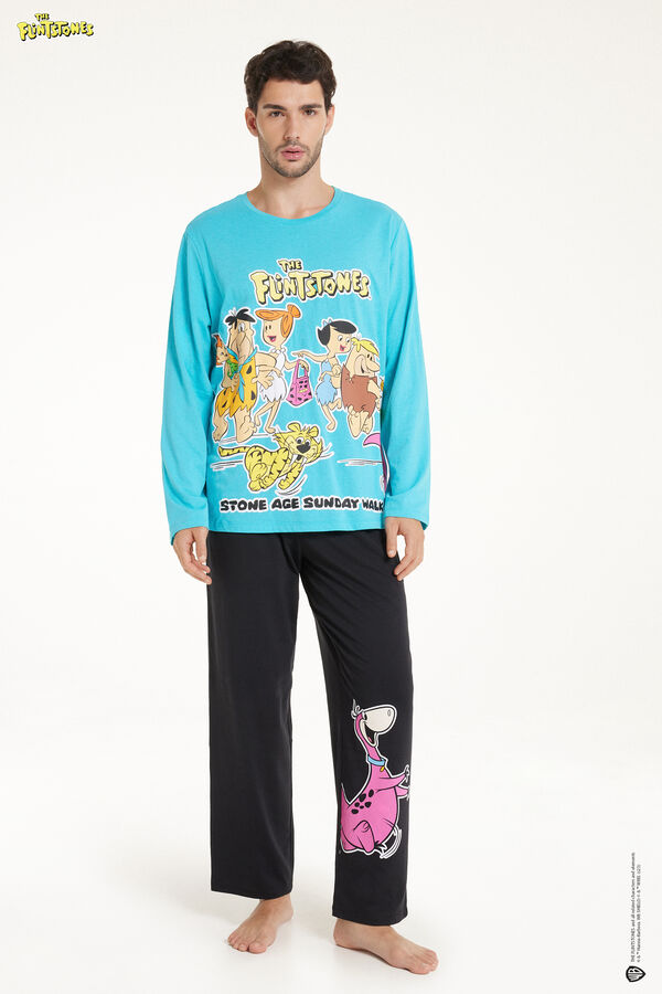 Men's Long Cotton Pyjamas with Flintstones Print 