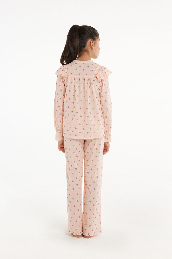 Pijama Lungă Fetițe din Bumbac cu Volan  