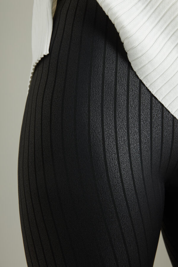 Coated-Effect, Flocked and Ribbed Thermal Leggings  