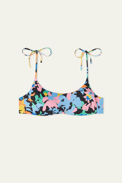Abstract Flowers Bikini Top with Laces