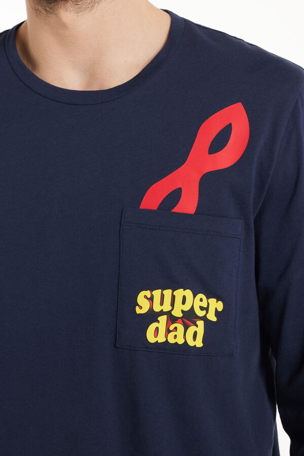 Langer Pyjama aus Baumwolle mit Super Dad-Print  