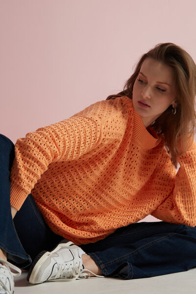 Long Fully-Fashioned Openwork Cotton Top