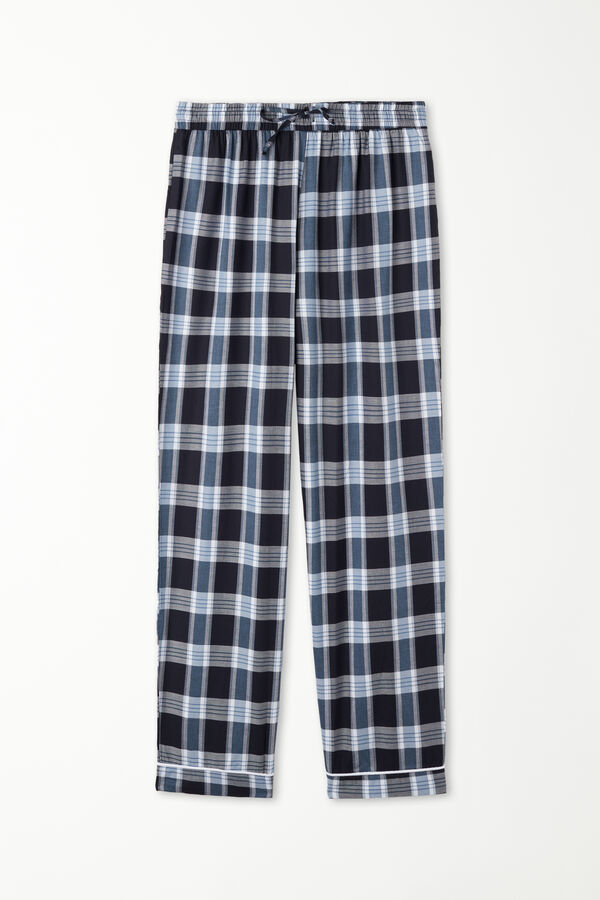 Long Canvas Check Pyjama Bottoms with Piping  