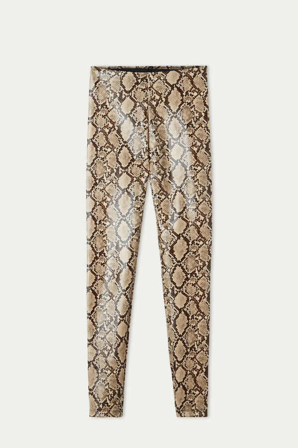 Coated-Effect Thermal Leggings with Python Print  