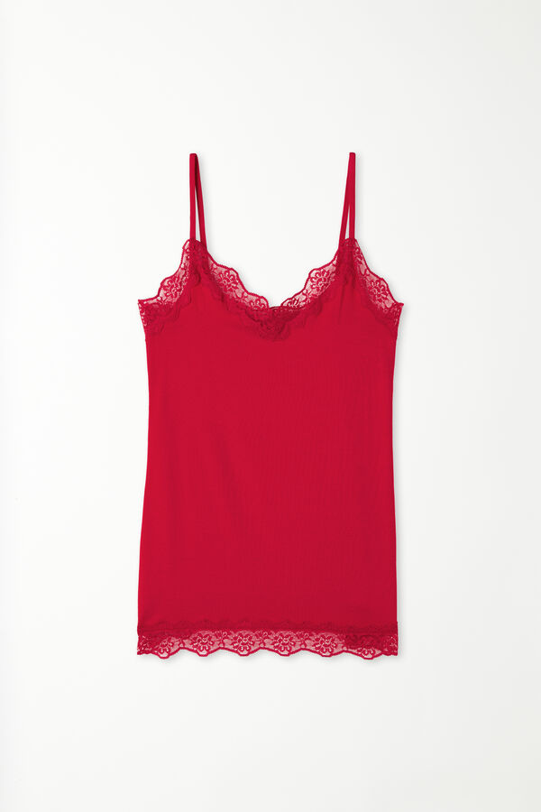 V-Neck Viscose Camisole with Lace  