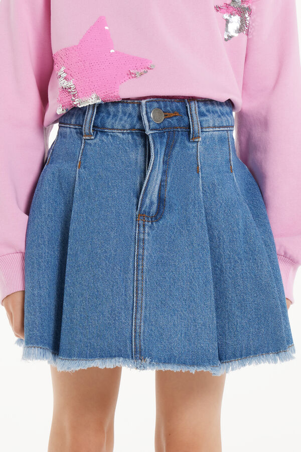 Pleated Denim Mini Skirt  