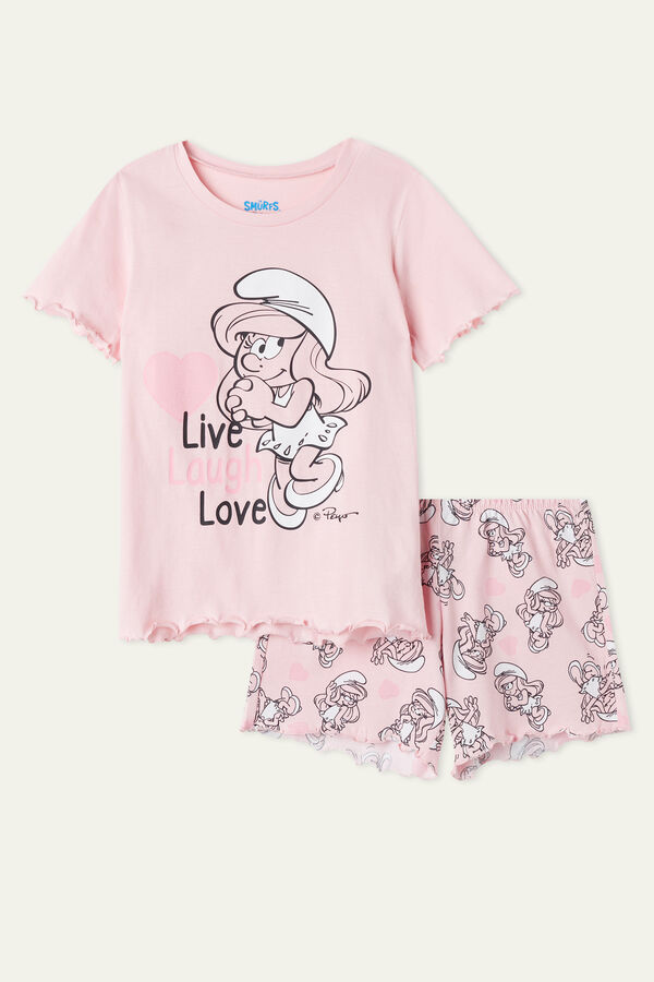 Kurzer Pyjama für Mädchen aus Baumwolle mit Schlumpfine-Print  