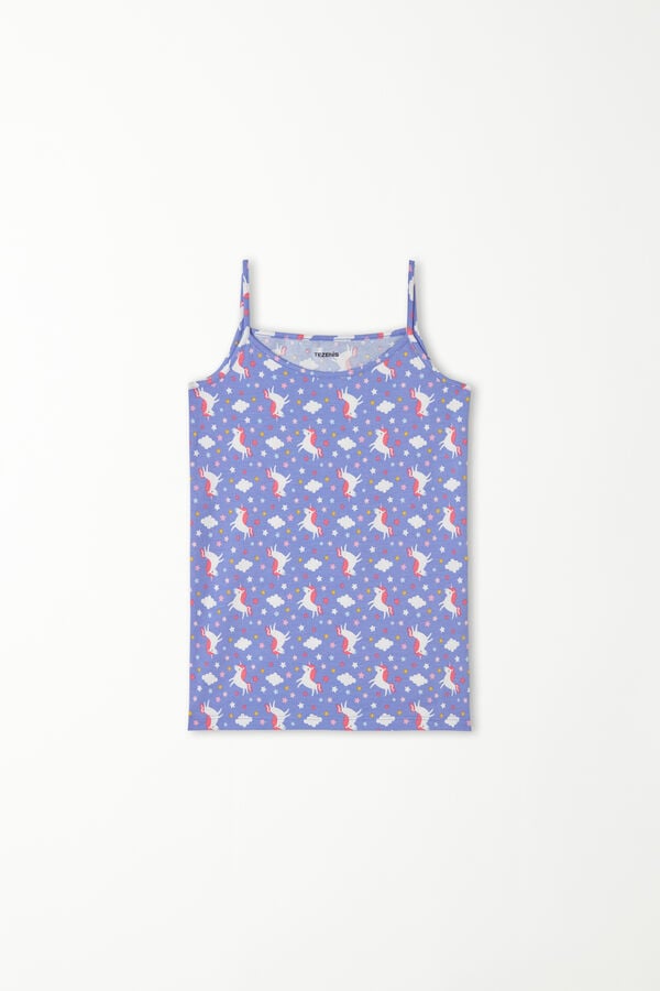 Girls’ Printed Cotton Camisole with Thin Shoulder Straps and Rounded Neck  