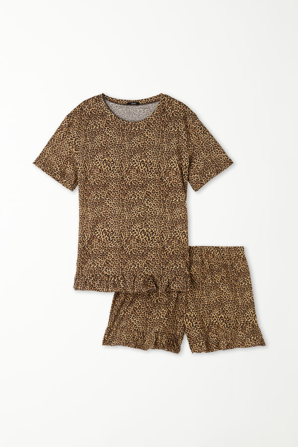 Kurzer Baumwoll-Pyjama mit halblangen Ärmeln und Animal-Print  