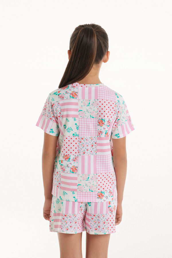 Pijama Corto de Algodón con Estampado de Retales  
