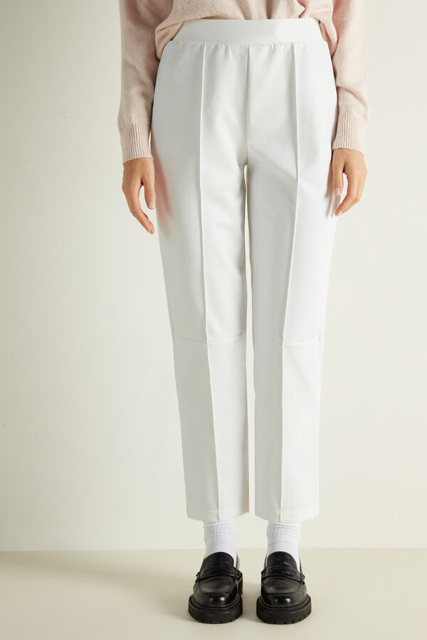Coated-Effect Baggy Thermal Trousers with Ribbing  